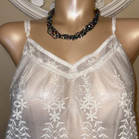 American Eagle Outfitters women’s large tank cami top White Embroidered sheer - Picture 2 of 5